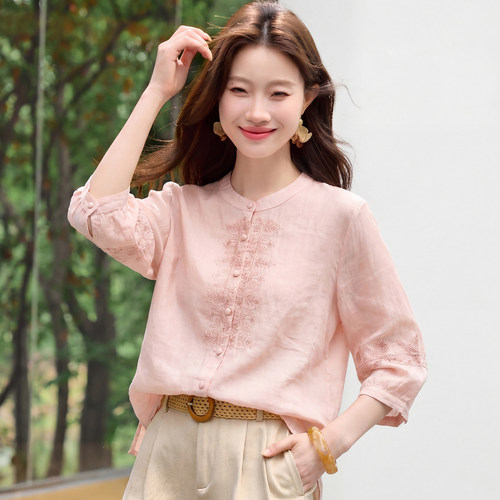 亲肤透气苎麻刺绣新中式女衬衫