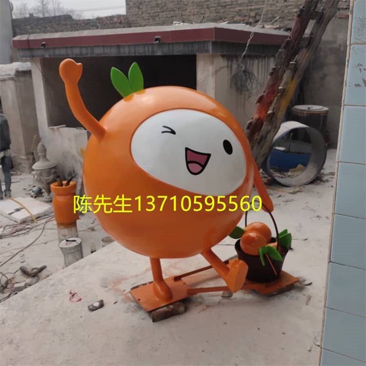 户外景区美陈玻璃钢橘子卡通公仔雕塑定制橙子吉祥物石榴人偶雕像