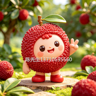 文创旅游景区大型杨梅IP卡通人物雕塑美陈定制玻璃钢荔枝公仔雕像