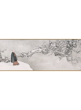 半庭x成军 卧雪听云霄 新中式横版禅意人物装饰壁画雪景客厅挂画