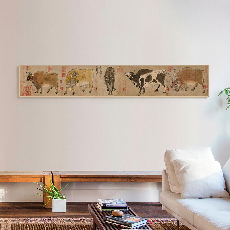 唐.韩滉 五牛图 中国十大传世名作 国画高档宣纸画芯长横版装饰画图片