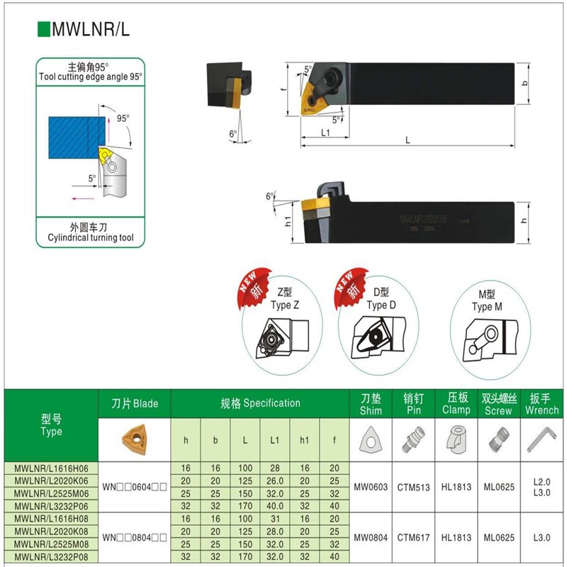数控刀杆 外圆车刀MWLNR2525M08/MWLNL2020K08机夹车刀杆车床刀具