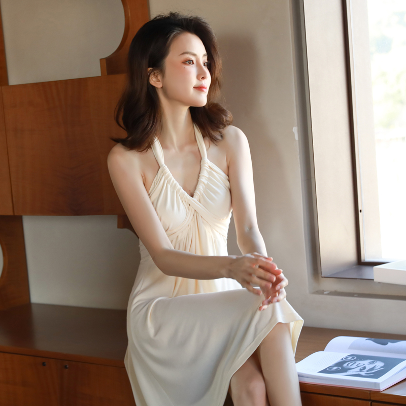 悦琼无袖挂脖性感睡衣连衣裙