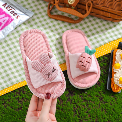 卡通儿童亲子春秋季防滑亚麻拖鞋