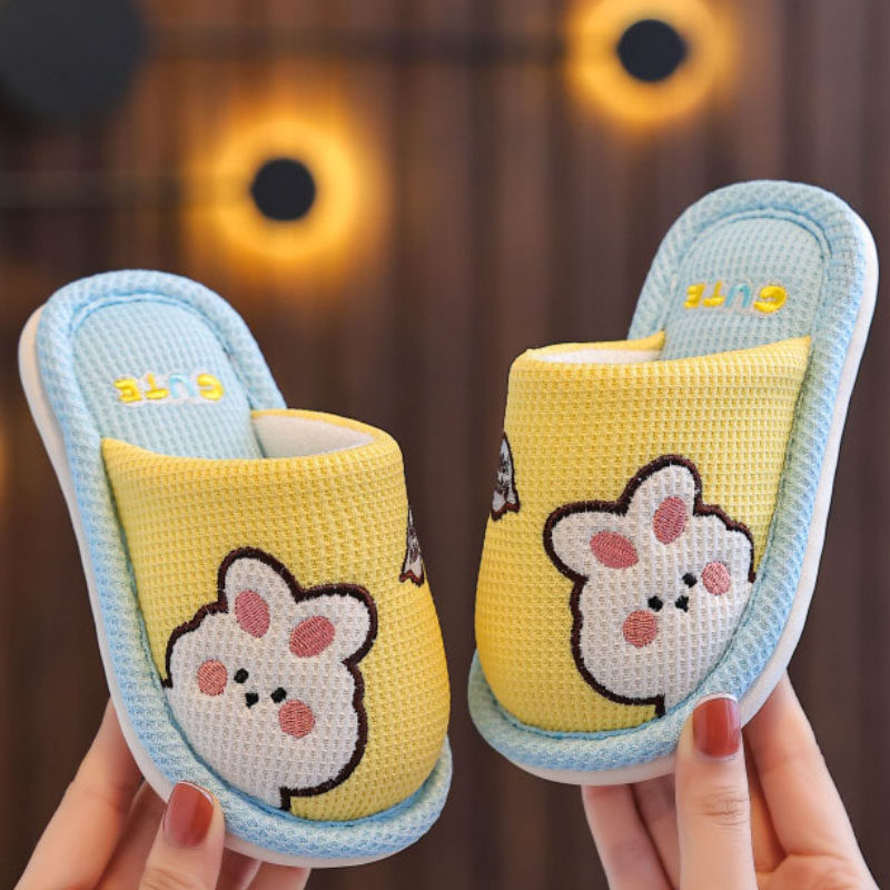 儿童拖鞋女童可爱兔子室内防滑秋冬小女孩四季宝宝亚麻拖鞋中大童