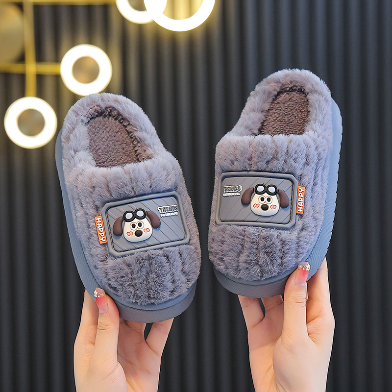 儿童棉拖鞋2025新款男童冬季居家室内卡通小狗防滑厚底女孩棉拖鞋