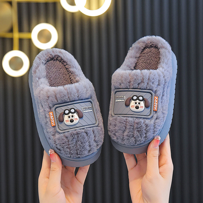 儿童棉拖鞋2025新款男童冬季居家室内卡通小狗防滑厚底女孩棉拖鞋