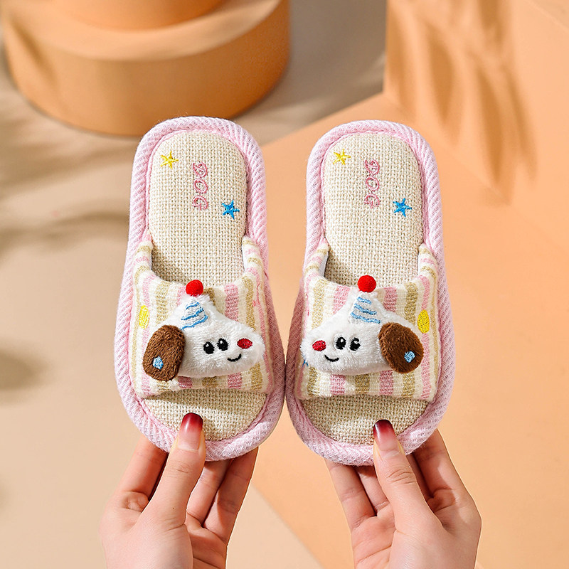儿童亚麻拖鞋女童夏季可爱卡通室内家居防滑女孩子四季布拖鞋男童