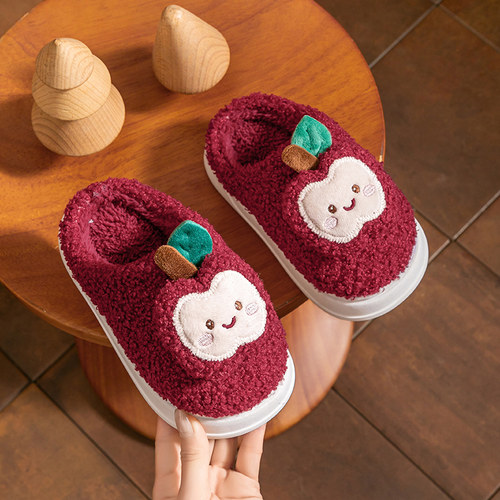 儿童棉拖鞋女童秋冬季新款苹果厚底女孩室内家居用防滑软底拖鞋