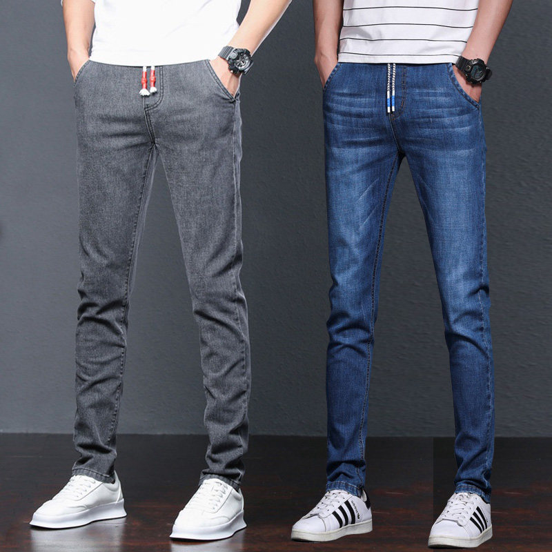 青少年中学生松紧腰牛仔裤子男生长裤韩版潮流百搭直筒宽松男裤子