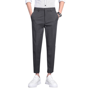 九分直筒修身黑色西装裤男士2026新款正装商务垂感休闲小西裤子男