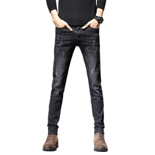 牛仔裤男士弹力修身小裤脚男长裤子韩版潮流休闲深色男版牛子裤子