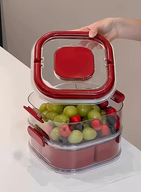新年果盘客厅茶几家用多层红色水果盘创意带盖干湿分离密封干果盘
