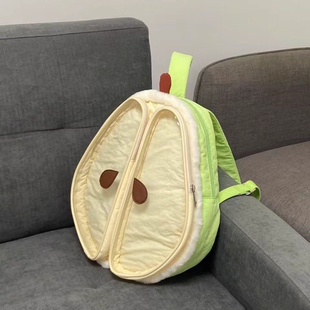 可爱青苹果2024秋冬毛绒轻便痛包百搭大容量时尚双肩包新款通勤