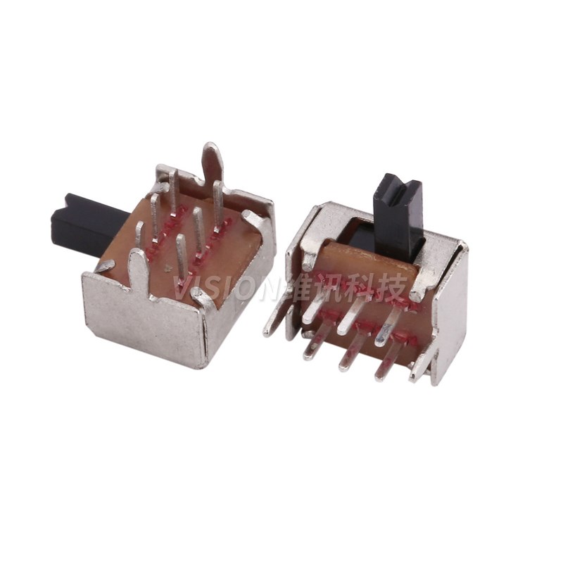 拨动开关 SK22D07VG4 2档6脚 双排2档 卧式 柄高4mVm 尖柄电机水