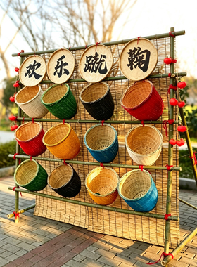 古风蹴鞠投球架竹定制游戏道具
