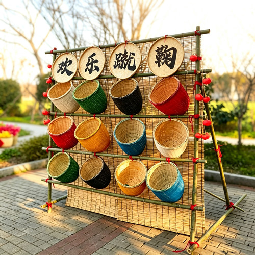 古风蹴鞠投球架竹定制游戏道具