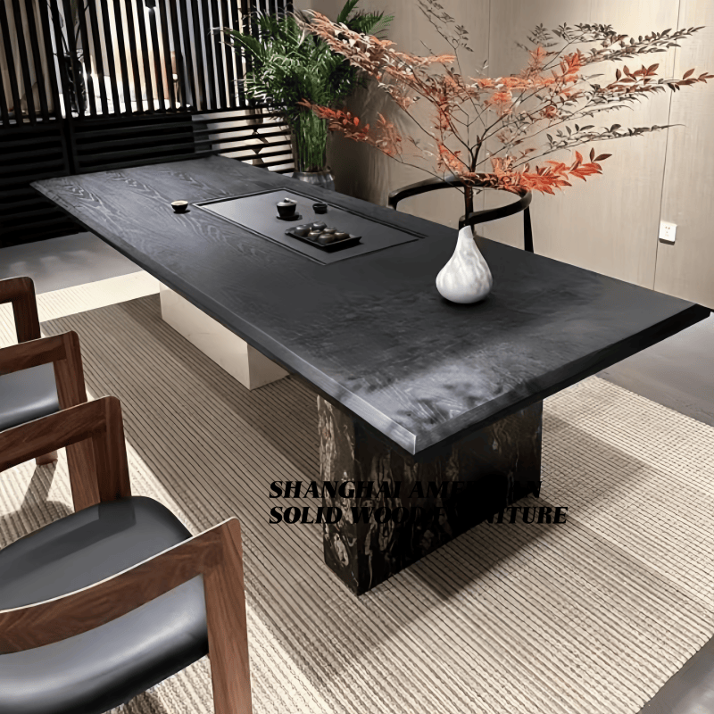 客厅新中式办公室实木大板桌子