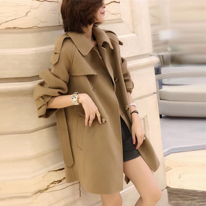 双面呢外套女士气质毛呢大衣中长款风衣长袖冬装2021年新款欧洲站