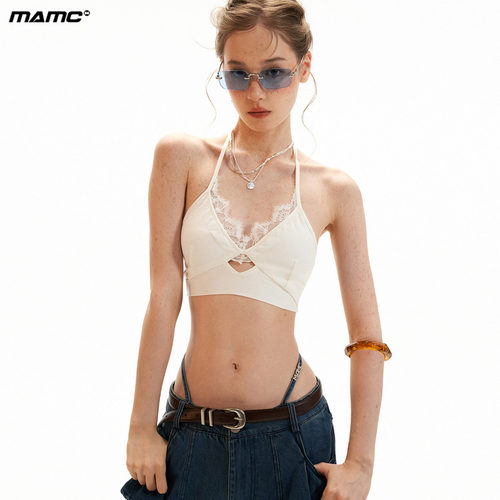 MAMC白色挂脖蕾丝内衣女