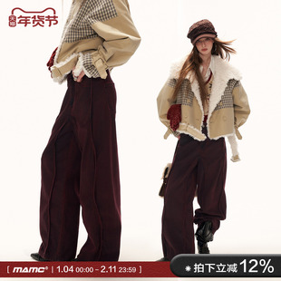 MAMC美式刷黑波浪牛仔裤女秋冬新款直筒宽松高级时尚百搭休闲裤子