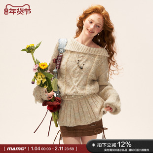 MAMC大翻领绑带麻花毛衣女2025秋冬新款收腰气质中长款针织衫外套