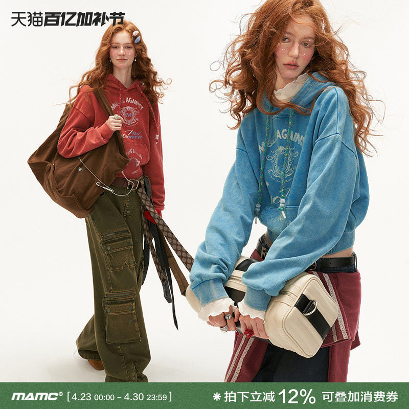 MAMC炒花logo连帽卫衣女秋冬新款宽松慵懒短款外套休闲长袖上衣