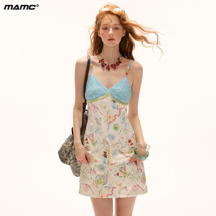 MAMC涂鸦层次感吊带连衣裙2025年夏季 甜美可爱高级设计感裙子 新款