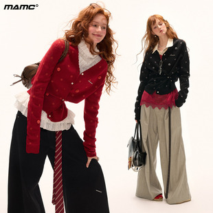 MAMC波点不规则收腰毛衣开衫2025秋季新款长袖黑色修身针织衫女