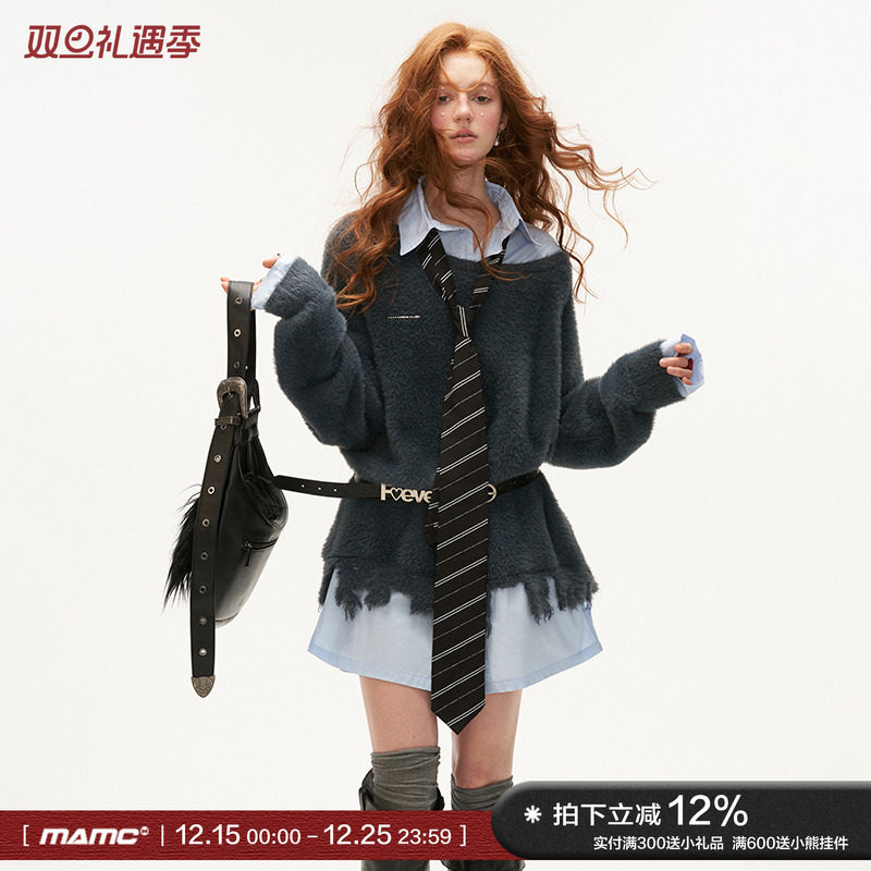 MAMC假两件学院风衬衫毛衣