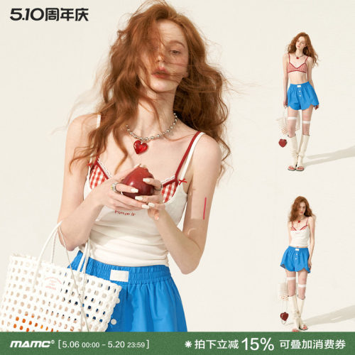 MAMC蕾丝格子胸衣吊带背心修身