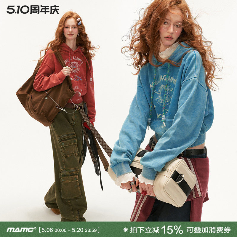 MAMC炒花logo连帽卫衣女秋冬新款宽松慵懒短款外套休闲长袖上衣