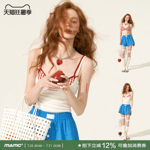 MAMC蕾丝格子胸衣吊带背心修身