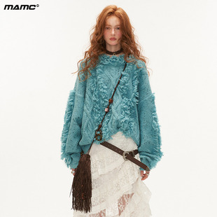 宽松针织衫 新款 上衣 2024慵懒高级感秋季 MAMC漏肩破坏流苏毛衣女款