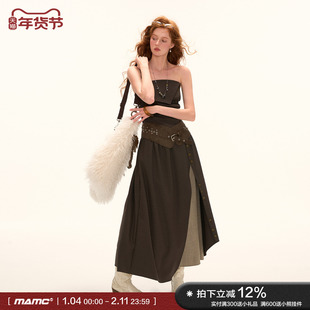 MAMC复古抹胸层次感连衣裙女2025秋季新款修身显瘦高级长款裙子