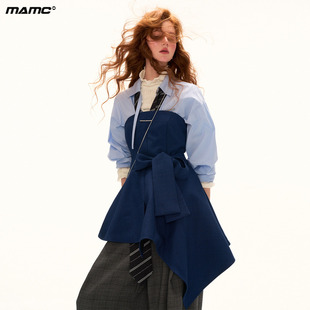 蓝色不规则收腰连衣裙女 新款 MAMC蝴蝶结绑带西装 抹胸裙2025秋季
