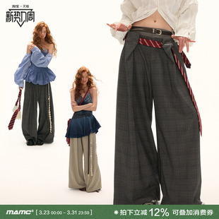 高级感裤 MAMC双腰头格纹西裤 设计感宽松直筒休闲裤 新款 子 2025秋季