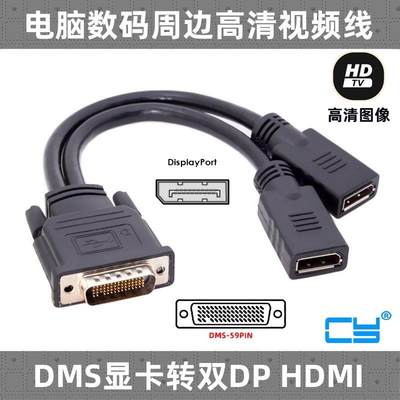 显卡转换线DMS 59pin公转双Displayport母转接线双HDMI 双DP母