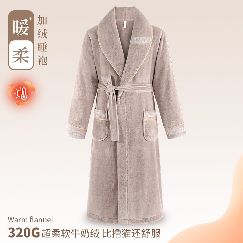 牛奶绒男士睡袍2025冬季新款男式中长版家居服睡衣男款珊瑚绒浴袍