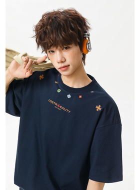 WAALEVANA潮牌十字印花短袖男女宽松美式复古民族风纯棉情侣装T恤