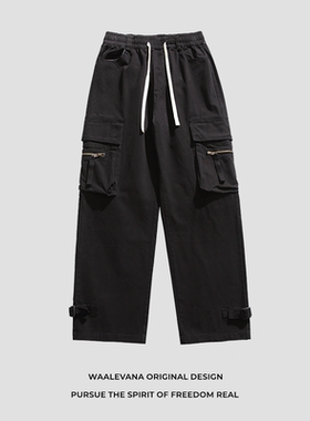 WAALEVANA美式街头hiphop工装牛仔裤男女阔腿复古休闲vintage长裤