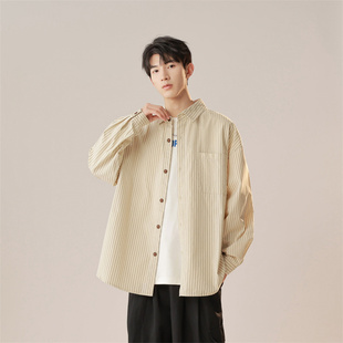 WAALEVANA 日系条纹纯棉衬衫轻熟风春秋潮牌宽松休闲长袖衬衣外套