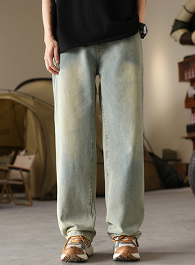WAALEVANA复古浅色做旧水洗牛仔裤美式cleanfit直筒宽松阔腿裤潮
