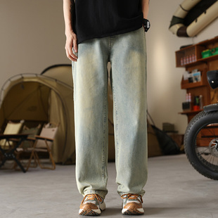 WAALEVANA复古浅色做旧水洗牛仔裤美式cleanfit直筒宽松阔腿裤潮
