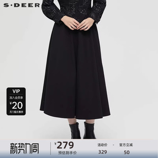 sdeer圣迪奥女装 松紧高腰碎褶不规则网纱长裙S253Z1134 25年新品