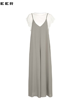 sdeer圣迪奥女装法式复古垂坠针织衫背带裤套装S242Z1446