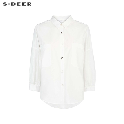 sdeer圣迪奥女装25年新品OL风翻领不规则宽松长袖衬衫S252Z0502
