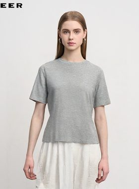 sdeer圣迪奥女装简约圆领基本款落肩袖宽松T恤S242Z0103