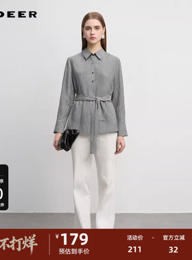 S·DEER圣迪奥女装秋时尚休闲翻领收腰基本款长袖衬衫S233Z0507
