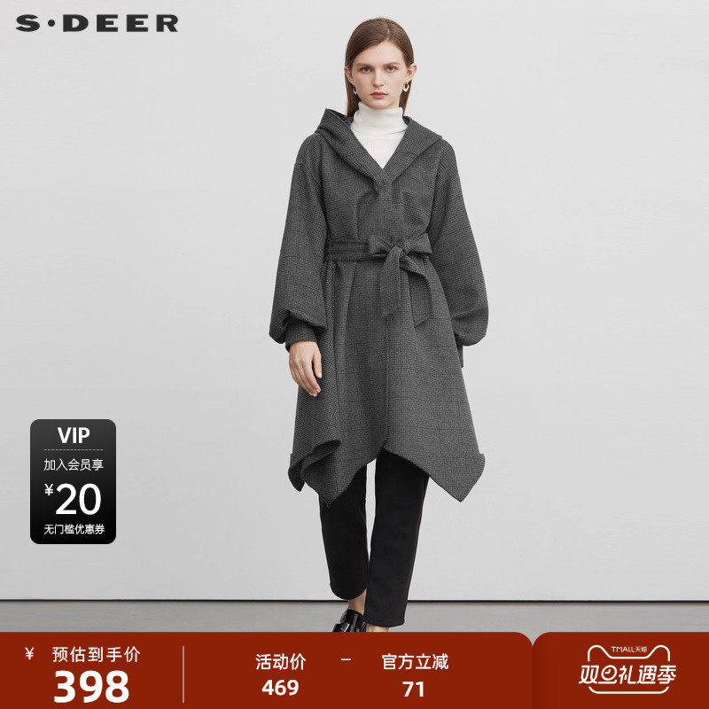 毛呢大衣 格纹收腰 泡泡袖